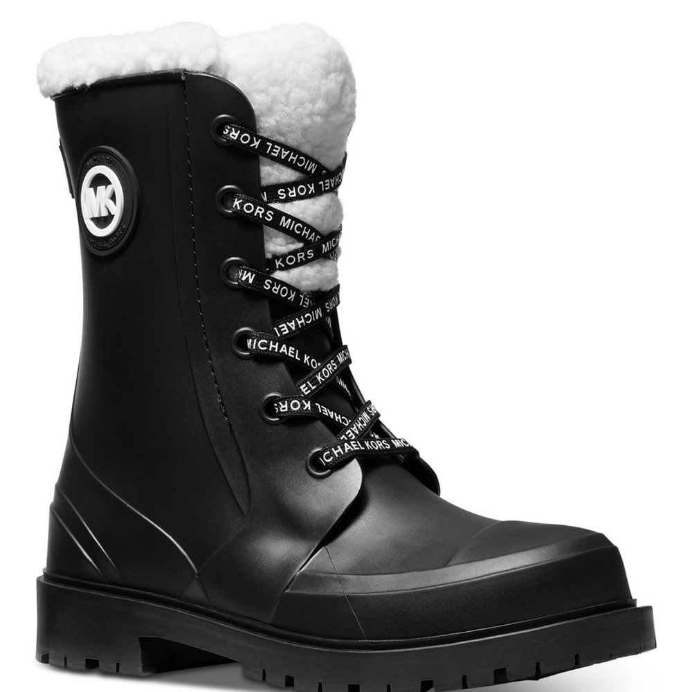 Michael Kors Womens Montaigne Lace Up Cozy Lug Sole Rain Boots